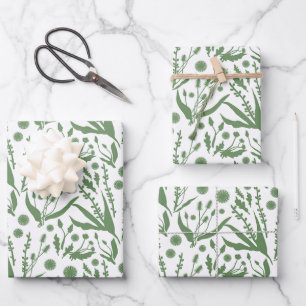Feuille De Papier Cadeau Motif botanique élégant vert sauge