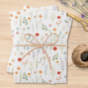 Feuille De Papier Cadeau Motif botanique floral de fleurs sauvages à l'aqua