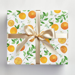 Feuille De Papier Cadeau Motif botanique floral d'été aux agrumes orange