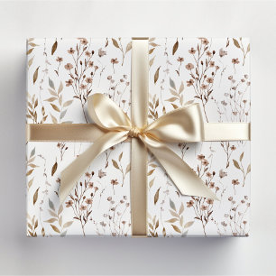 Feuille De Papier Cadeau Motif botanique floral marron bohème