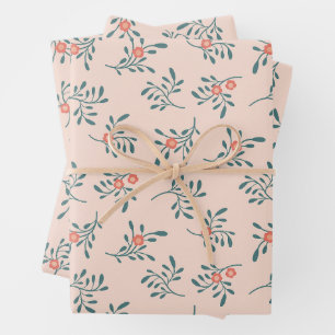 Feuille De Papier Cadeau Motif botanique floral sarcelle rose