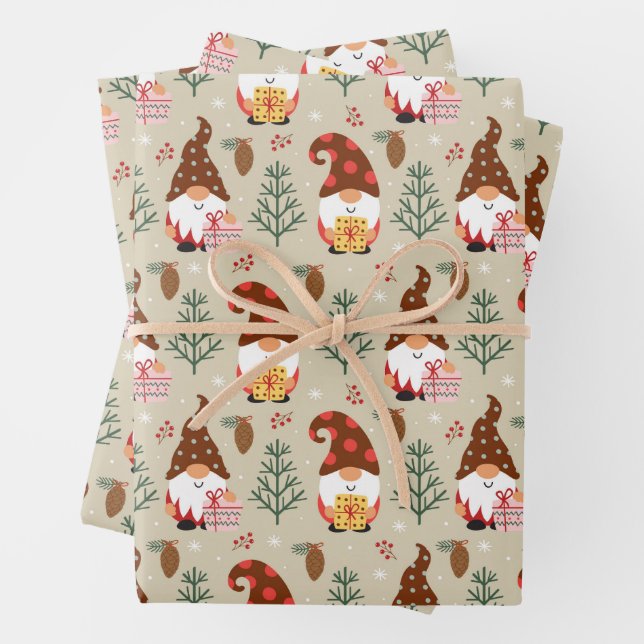 Feuille De Papier Cadeau Motif cadeau Noël Gnomes (En situation)