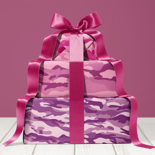 Feuille De Papier Cadeau Motif Camo Camouflage Rose Et Violet Féminin