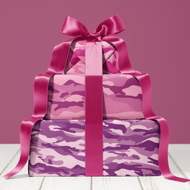 Feuille De Papier Cadeau Motif camouflage girly rose et violet (Créateur téléchargé)