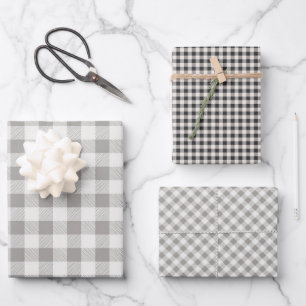 Feuille De Papier Cadeau Motif carreau de bœuf rustique 3 motifs différents
