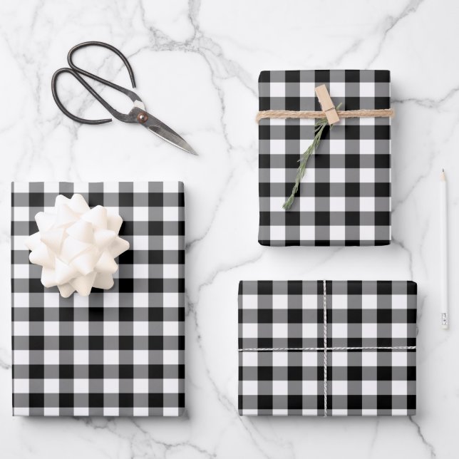 Feuille De Papier Cadeau Motif carreaux noir et blanc classique (Recto)