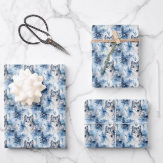 Feuille De Papier Cadeau Motif carrelé de loup de Noël festif