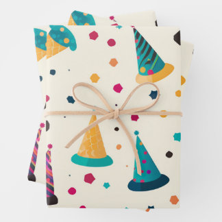 Feuille De Papier Cadeau Motif Casquette de fête d'anniversaire dynamique