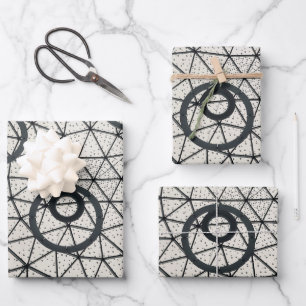 Feuille De Papier Cadeau Motif Cercles noir et blanc