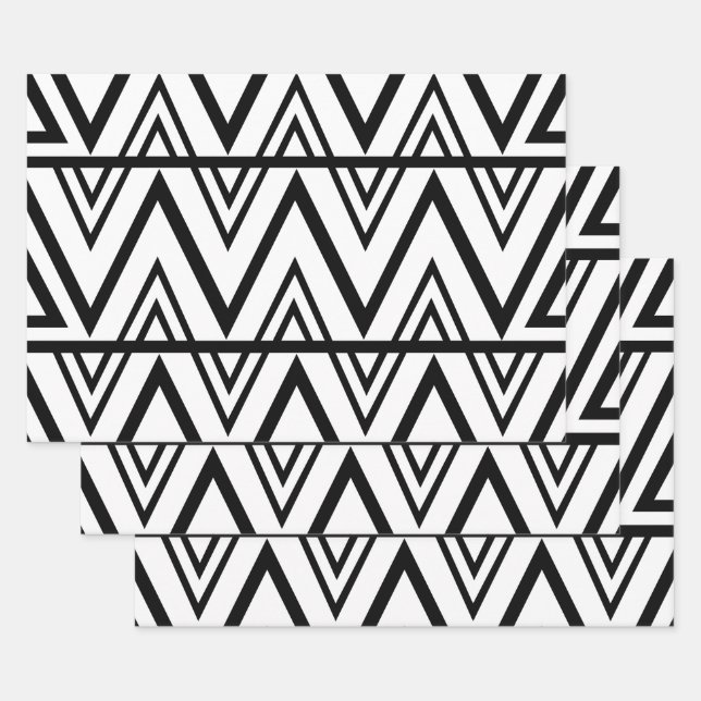 Feuille De Papier Cadeau Motif Chevron noir et blanc (Lot)