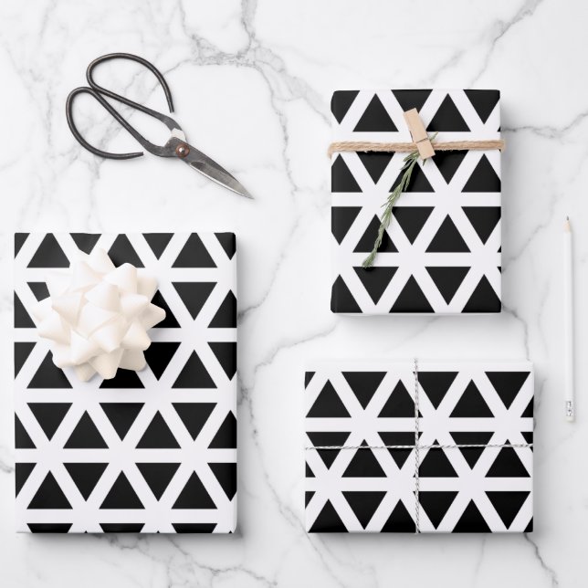 Feuille De Papier Cadeau Motif Chevron noir et blanc (Recto)