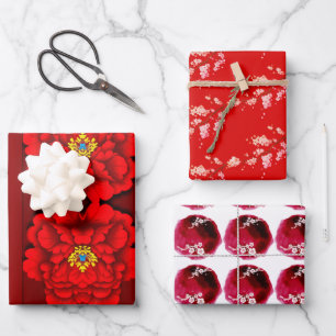 Feuille De Papier Cadeau Motif chinois en fleurs du Nouvel An 3SWP