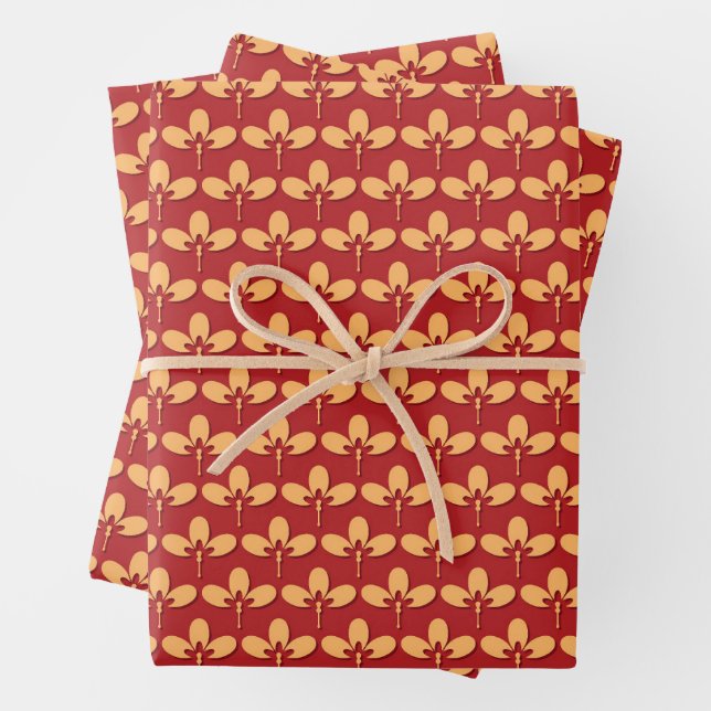 Feuille De Papier Cadeau Motif chinois rouge et or (En situation)