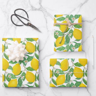 Feuille De Papier Cadeau Motif citron blanc jaune