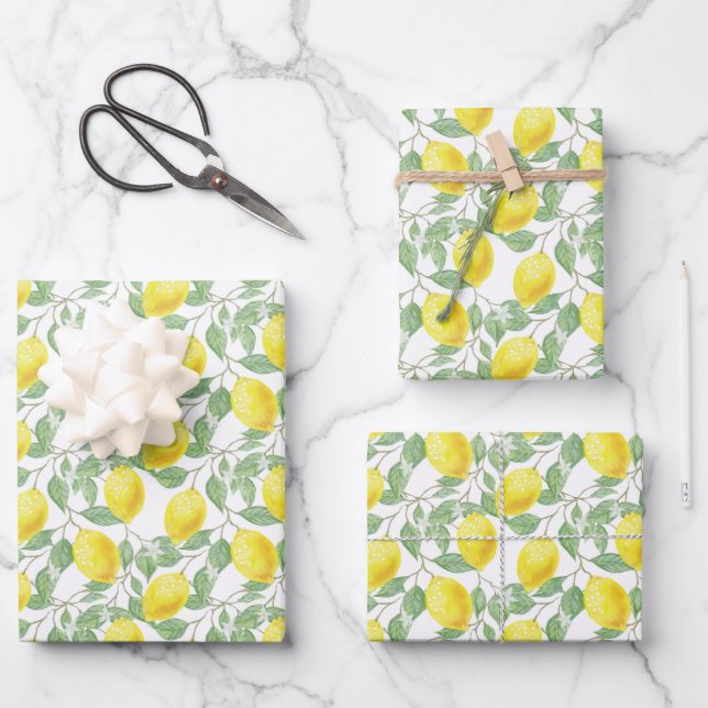 Feuille De Papier Cadeau Motif citron jaune et vert (Recto)