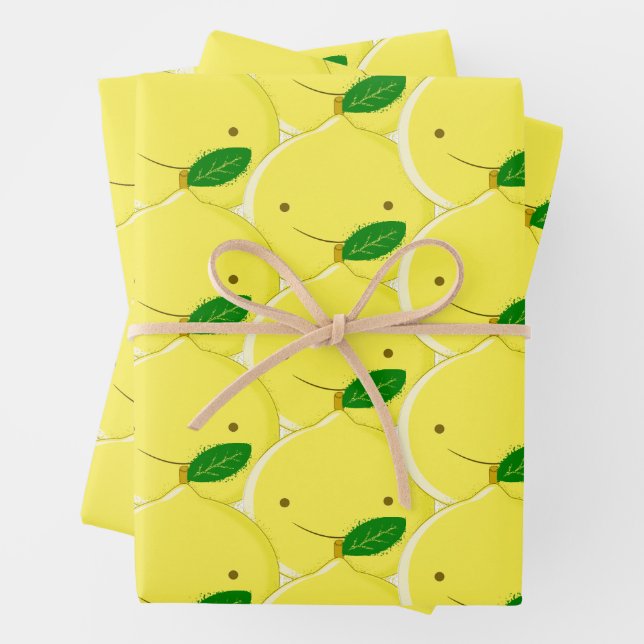 Feuille De Papier Cadeau Motif citron rouge (En situation)