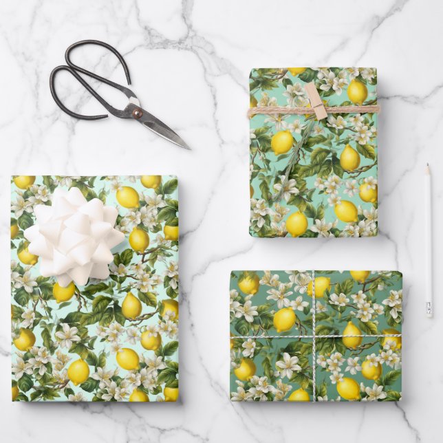 Feuille De Papier Cadeau Motif Citrons (Recto)