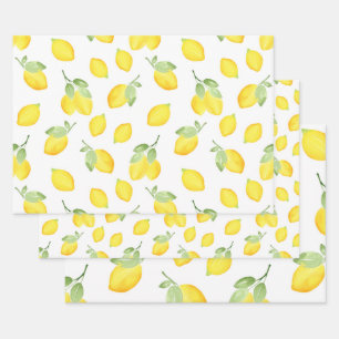 Feuille De Papier Cadeau Motif citrons aquarelles