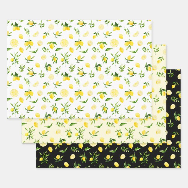 Feuille De Papier Cadeau Motif Citrons et Feuillage (Lot)