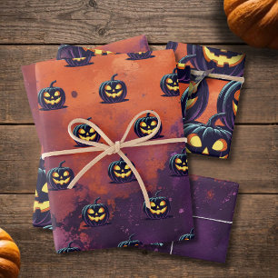Feuille De Papier Cadeau Motif Citrouille Éffrayant Halloween