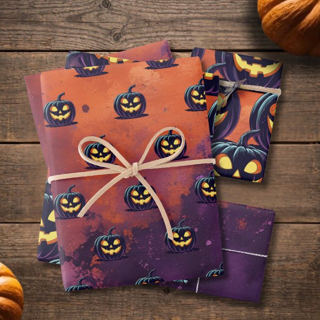 Feuille De Papier Cadeau Motif Citrouille Éffrayant Halloween (If you need to wrap a pumpkin - here's some suitable spooky pumpkin wrapping paper)