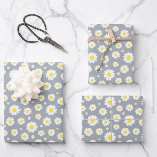 Feuille De Papier Cadeau Motif classique à fleur marguerite jaune et blanch