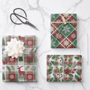 Feuille De Papier Cadeau Motif classique de Noël à carreaux et de houx