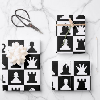 Feuille De Papier Cadeau Motif classique de tableau d'échec noir et blanc