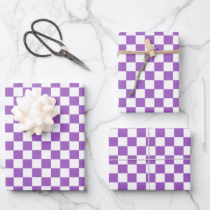 Feuille De Papier Cadeau Motif classique violet et blanc À damiers