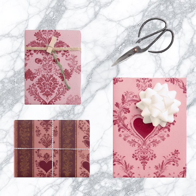 Feuille De Papier Cadeau Motif Cœur Pastel Élégant Motif Floral Délicat (Pastel Heart Motif Delicate Floral Pattern Elegant Wrapping Paper Sheets)