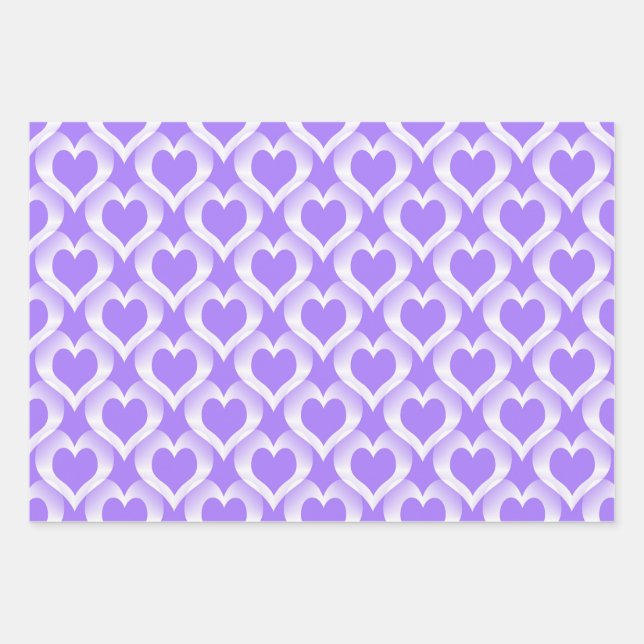 Feuille De Papier Cadeau Motif coeurs blancs violets (Devant)