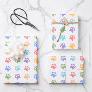 Feuille De Papier Cadeau Motif coloré d'empreintes de pattes d'animaux Patt