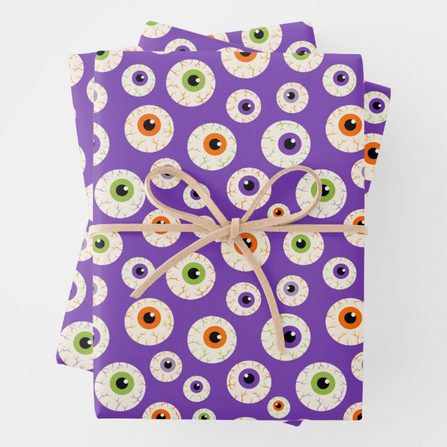 Feuille De Papier Cadeau Motif coloré Halloween Eyeballs (En situation)