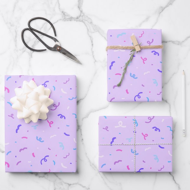 Feuille De Papier Cadeau Motif Confetti violet (Recto)