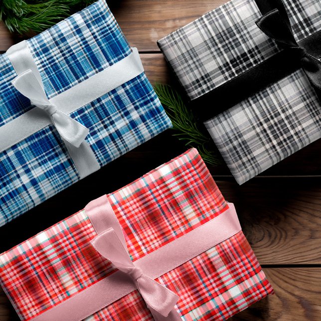 Feuille De Papier Cadeau Motif confortable rouge, bleu et noir (Cozy Red, Blue & Black Plaid Flannel Pattern Wrapping Paper Sheets)