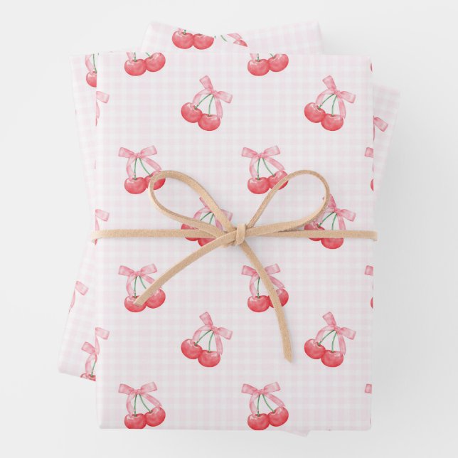 Feuille De Papier Cadeau Motif Coquette Cherries Bow (En situation)