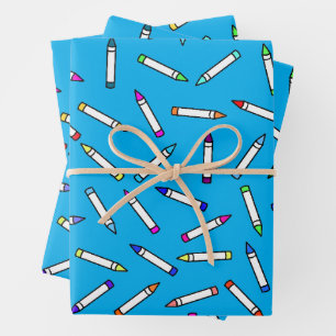 Feuille De Papier Cadeau Motif crayon de couleur bleu clair