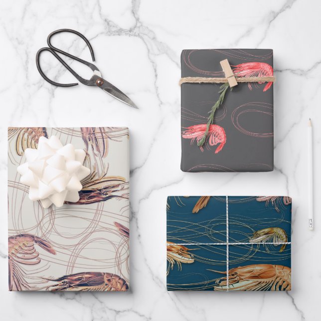 Feuille De Papier Cadeau Motif Crevettes (Recto)