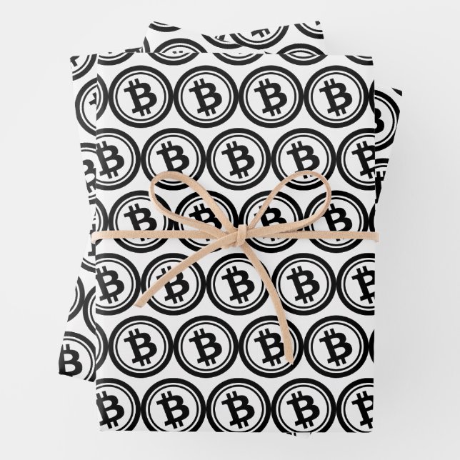 Feuille De Papier Cadeau Motif crypto-monnaie avec bitcoin (En situation)