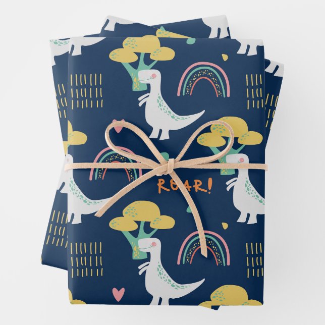 Feuille De Papier Cadeau Motif Cute Dino (En situation)