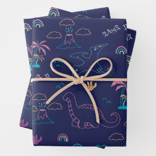 Feuille De Papier Cadeau Motif Cute Dinos