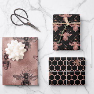 Feuille De Papier Cadeau Motif d'abeille en or rose