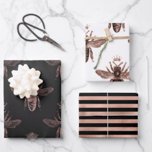 Feuille De Papier Cadeau Motif d'abeille en or rose