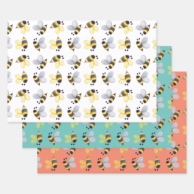 Feuille De Papier Cadeau Motif d'abeilles lunaires trio III (Lot)