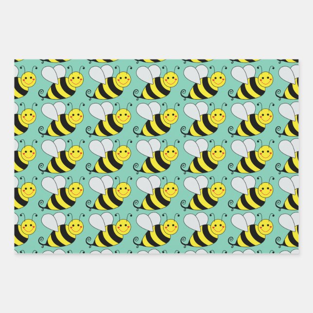 Feuille De Papier Cadeau Motif d'abeilles mignonne (Devant)