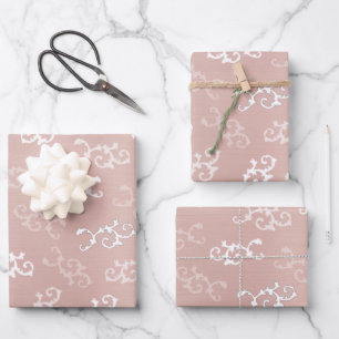 Feuille De Papier Cadeau Motif damask or rose vintage