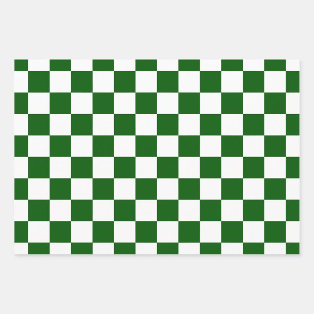 Feuille De Papier Cadeau Motif damier blanc x vert (Devant 3)