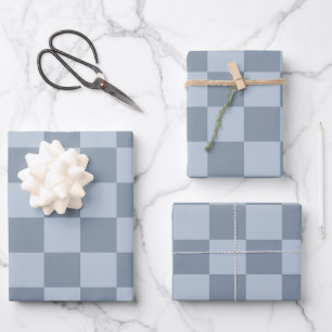 Feuille De Papier Cadeau Motif damier bleu poudre minimaliste