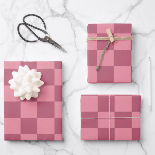 Feuille De Papier Cadeau Motif damier rose minimaliste