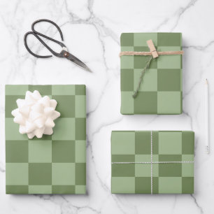 Feuille De Papier Cadeau Motif damier vert sauge minimaliste